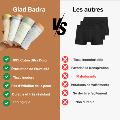 Glad Badra™ Boxer Ultra Doux Pur Coton Résistant  [Lot de 4 Pièces]